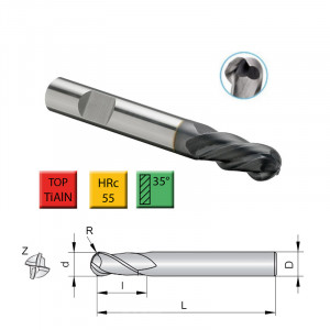 4-břitá kulová fréza, ø 2,0 mm